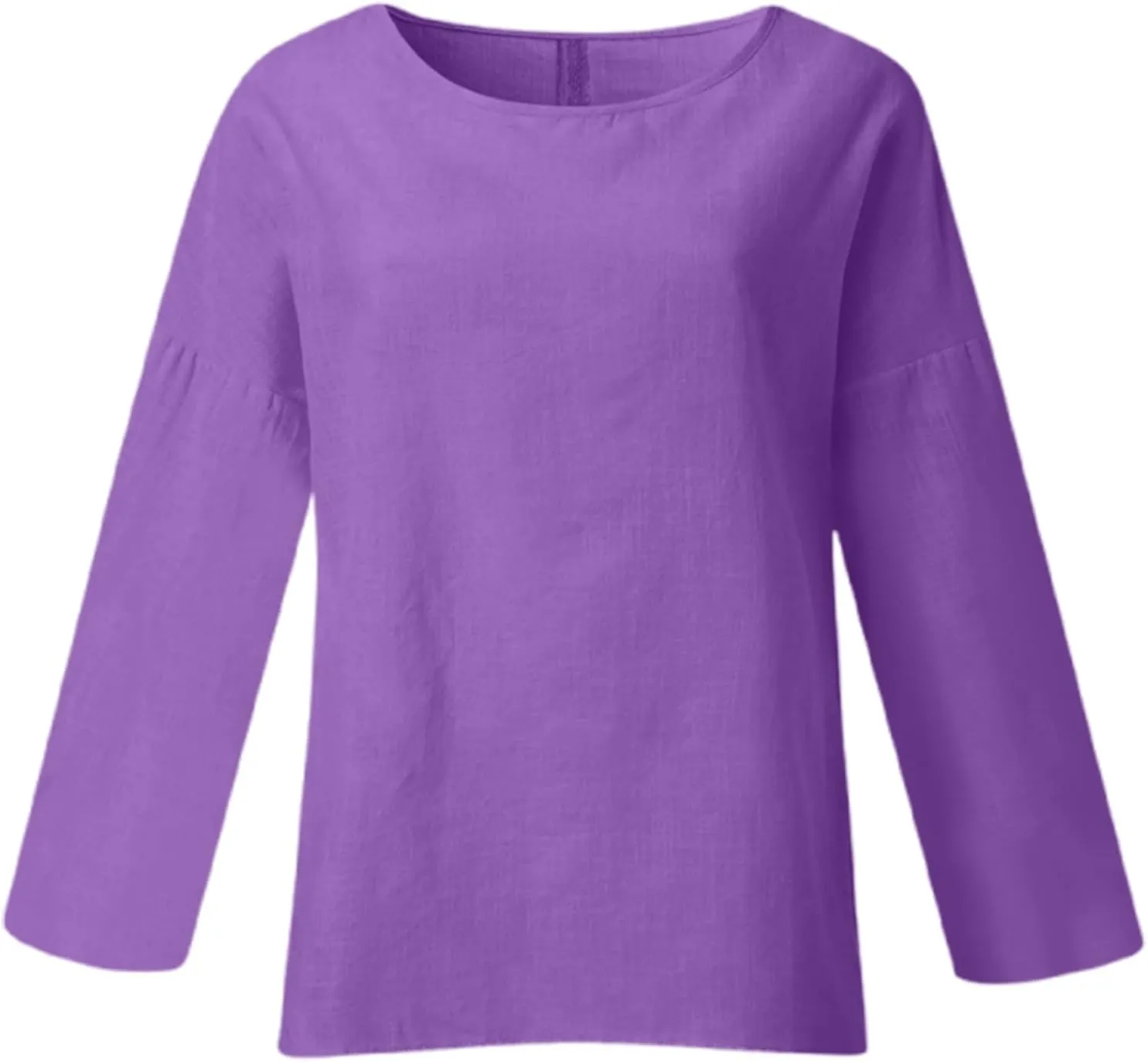 Linen Long Sleeve Shirts for Women Plus Size Summer Tops Casual Round Neck Tunic Blouses Loose Fit Tee Shirt Pullover