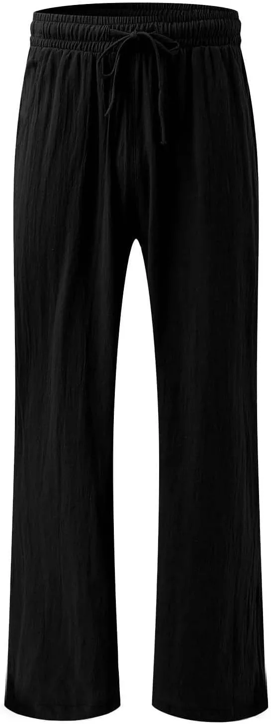 Linen Palazzo Pants for Womens 2025 Summer High Waisted Flowy Wide Leg Drawstring Casual Trousers Beach Vacation Outfits