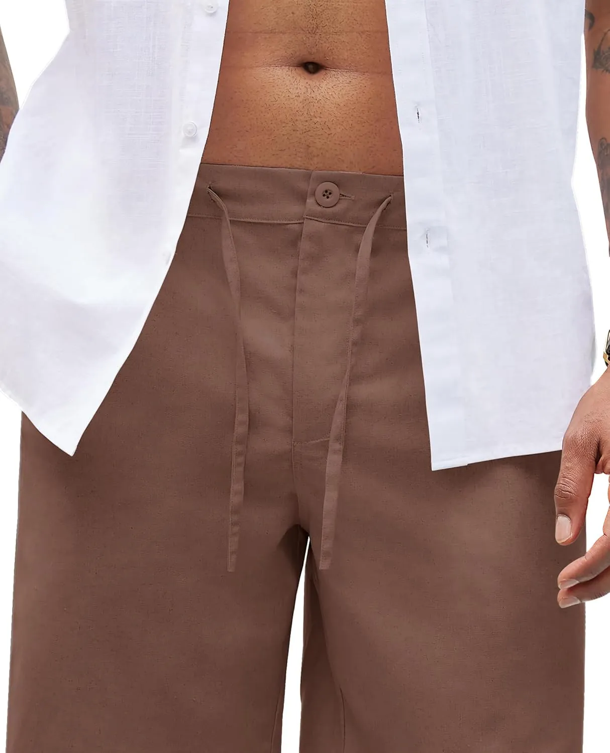 Linen Pants for Men - Casual Wide Leg Beach & Lounge Pants with Pockets