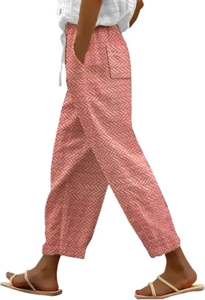 Linen Pants for Women 2025 Plus Size Summer Fashion Casual Pants Comfy Drawstring Elastic Waist Boho Beach Trouser