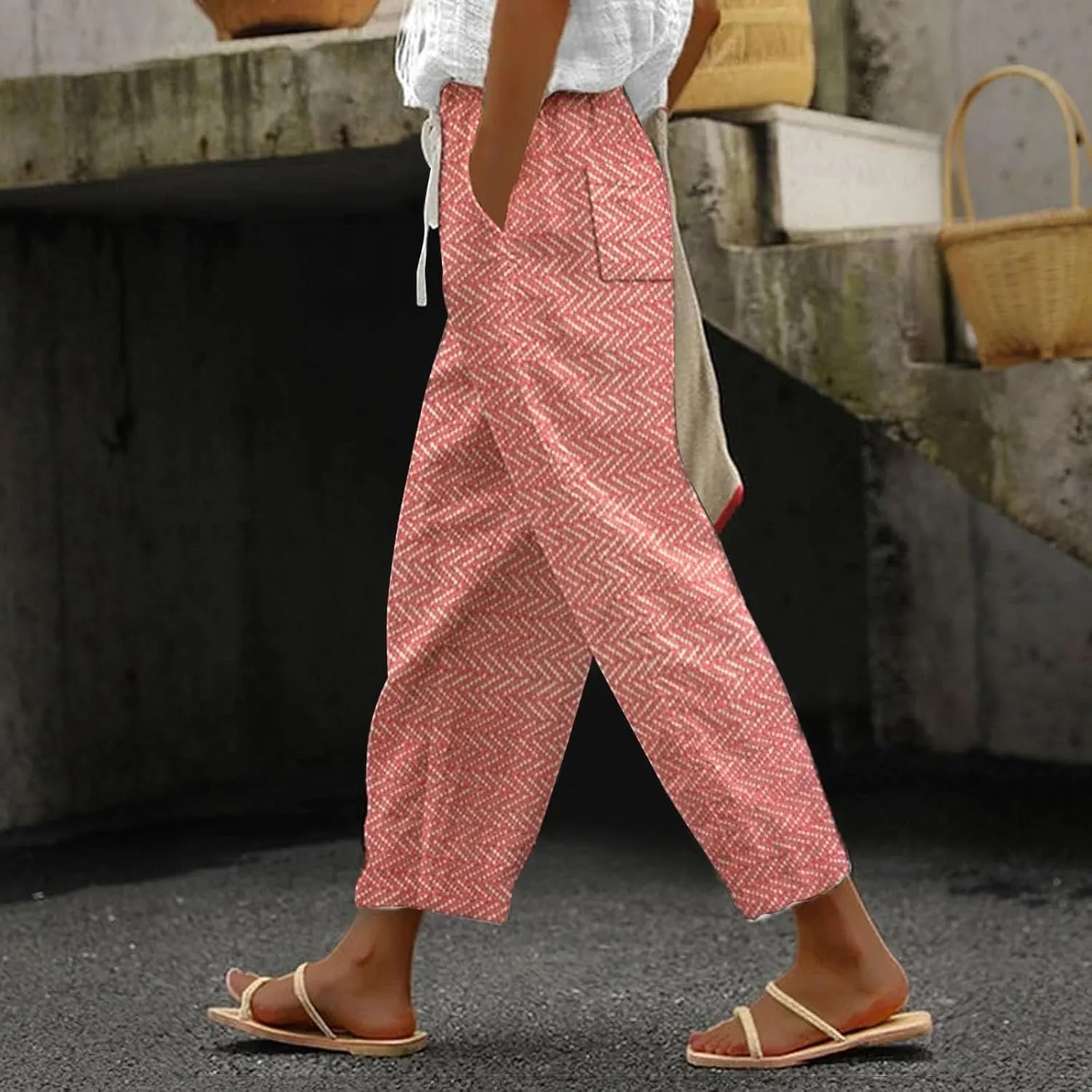 Linen Pants for Women 2025 Plus Size Summer Fashion Casual Pants Comfy Drawstring Elastic Waist Boho Beach Trouser