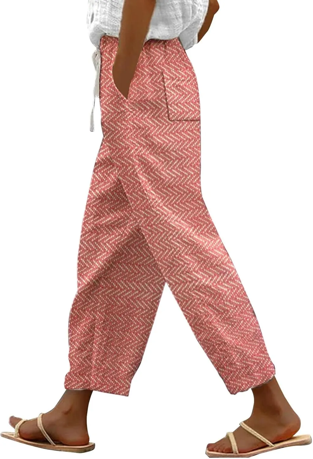Linen Pants for Women 2025 Plus Size Summer Fashion Casual Pants Comfy Drawstring Elastic Waist Boho Beach Trouser