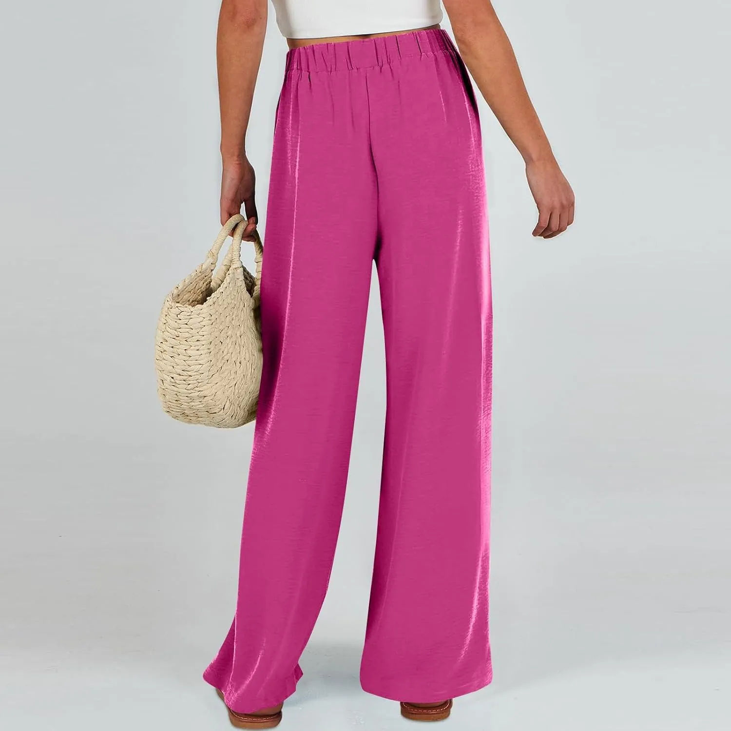 Linen Pants Women High Waisted Wide Leg Work Pants Business Casual Formal Pull On Dress Pants with Pockets Slacks