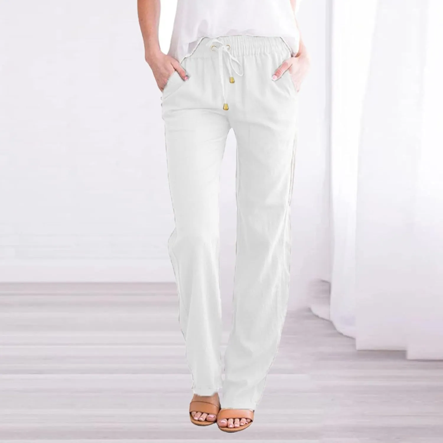 Linen Pants Women Loose Fit Cotton Pants Lightweight Summer Pants Loose Trousers Pants Casual High Waist Pants
