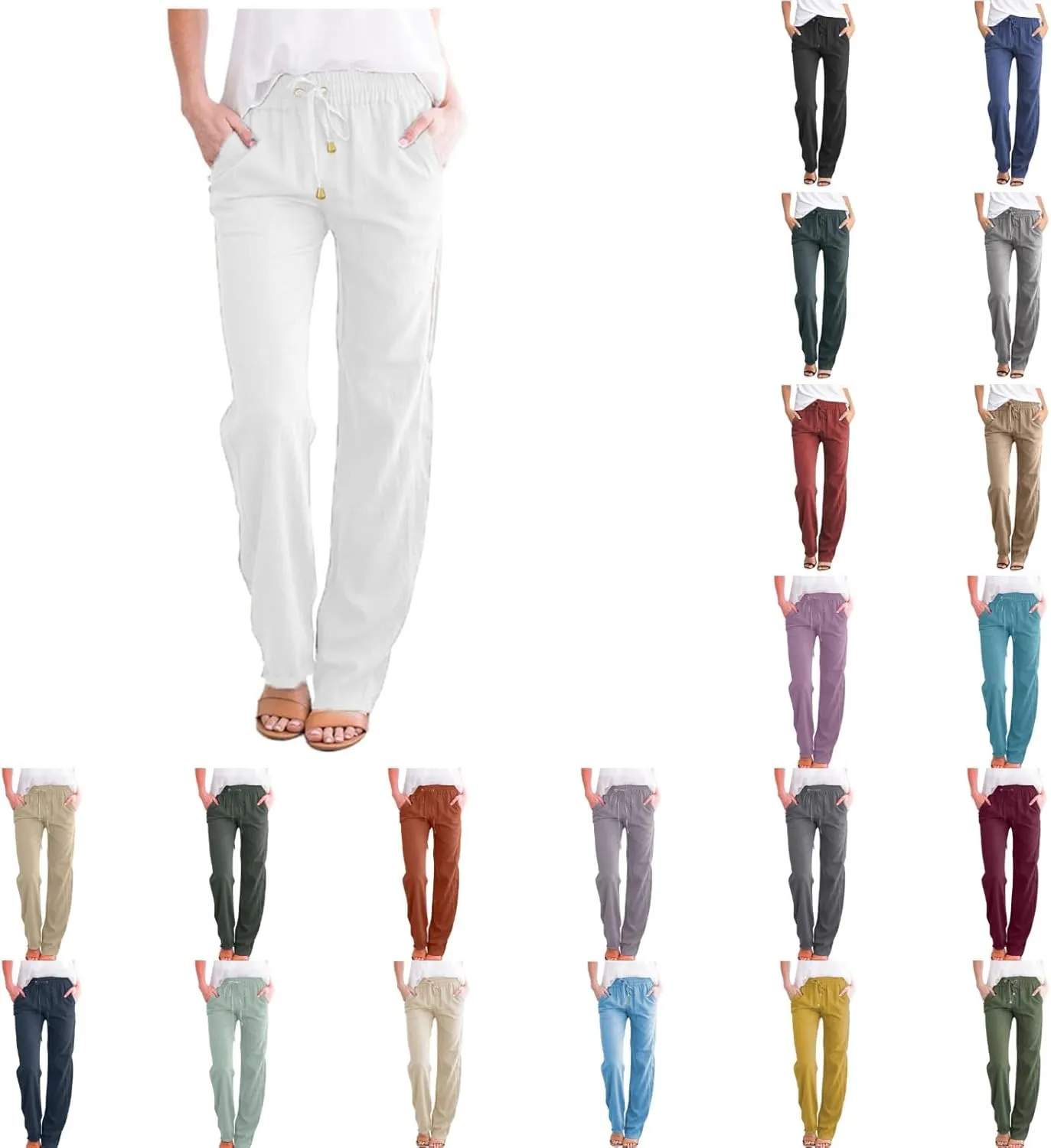 Linen Pants Women Loose Fit Cotton Pants Lightweight Summer Pants Loose Trousers Pants Casual High Waist Pants