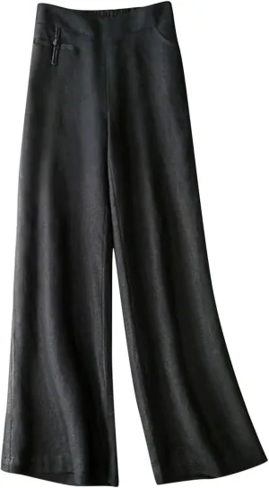 Linen Pants Women Summer Solid High Waisted Cotton Linen Palazzo Pants Wide Leg Long Lounge Trousers with Pockets
