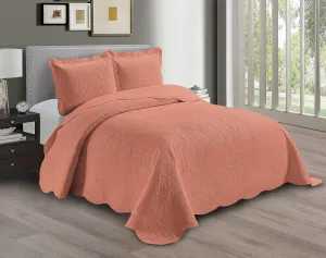 Linen Plus Embossed Coverlet Bedspread Set Oversized Solid Coral King/California Bed Cover Bedding New # Dana