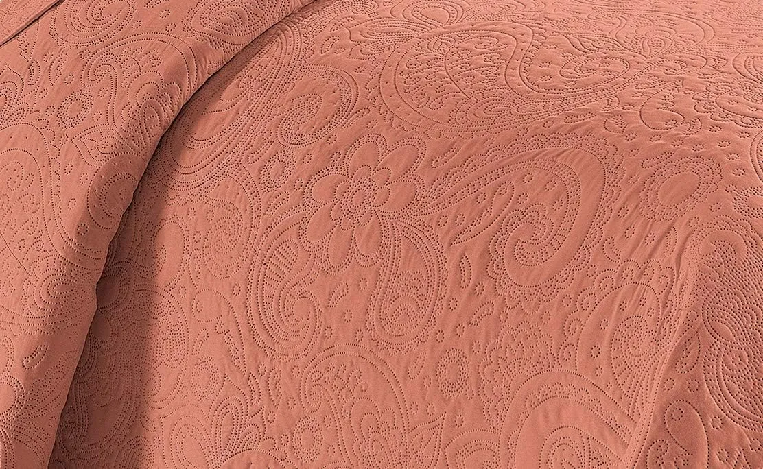 Linen Plus Embossed Coverlet Bedspread Set Oversized Solid Coral King/California Bed Cover Bedding New # Dana