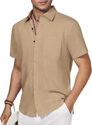 Linen Shirts for Men Button Down Short Sleeve Shirt Button up Men's Casual Shirt Mens Big and Tall Vacation Hawaiian