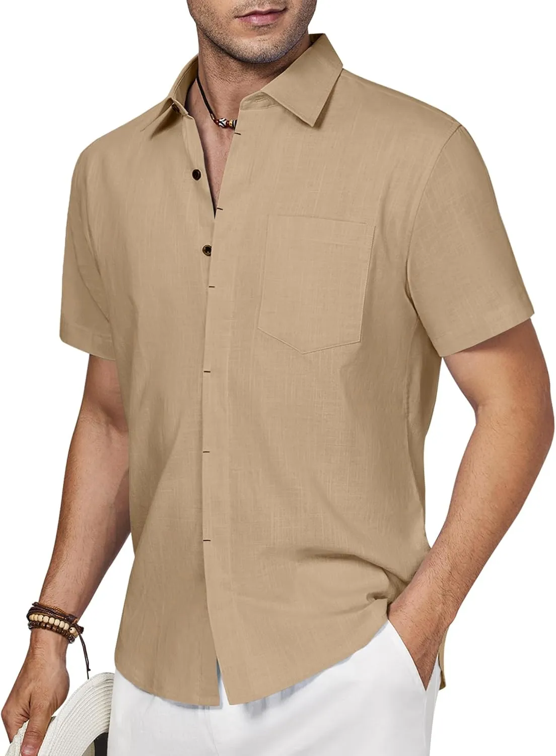 Linen Shirts for Men Button Down Short Sleeve Shirt Button up Men's Casual Shirt Mens Big and Tall Vacation Hawaiian