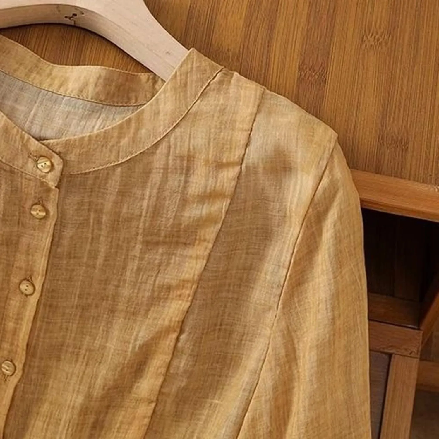 Linen Shirts for Women Button Down Dressy Summer Blouses 3/4 Length Sleeve Casual Tops Loose Fit V-Neck Tee Shirt