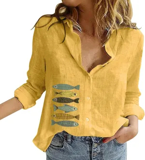 Linen Shirts for Women Shirt Long Cotton Casual Solid Women Sleeve Women's Blouse Striped Shirt Women Flannel Shirt