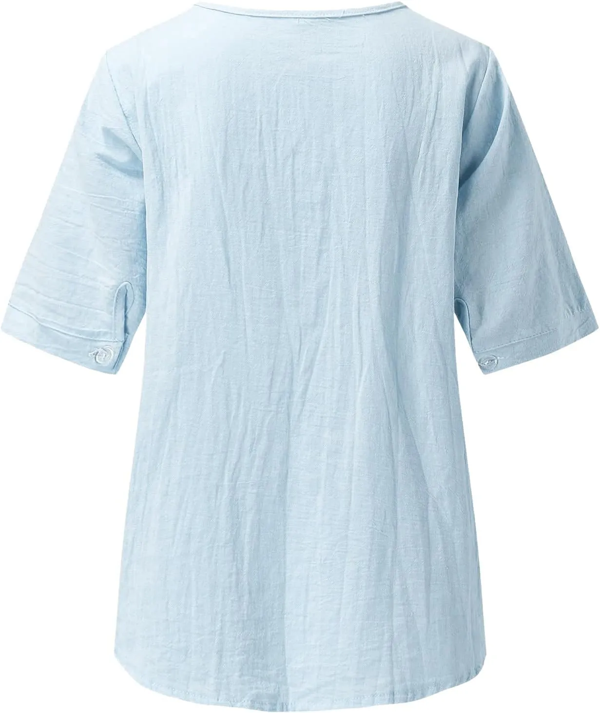 Linen Shirts for Women Short Sleeve Fashion Solid Color Blouses Trendy Loose Fit V-Neck T-Shirts Summer Clothes