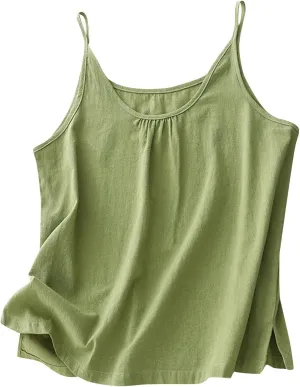 Linen Sleeveless Tops for Women Pleated Spaghetti Strap Tank Tops Women Loose Fit Camisole Summer 2025 Casual Shirts