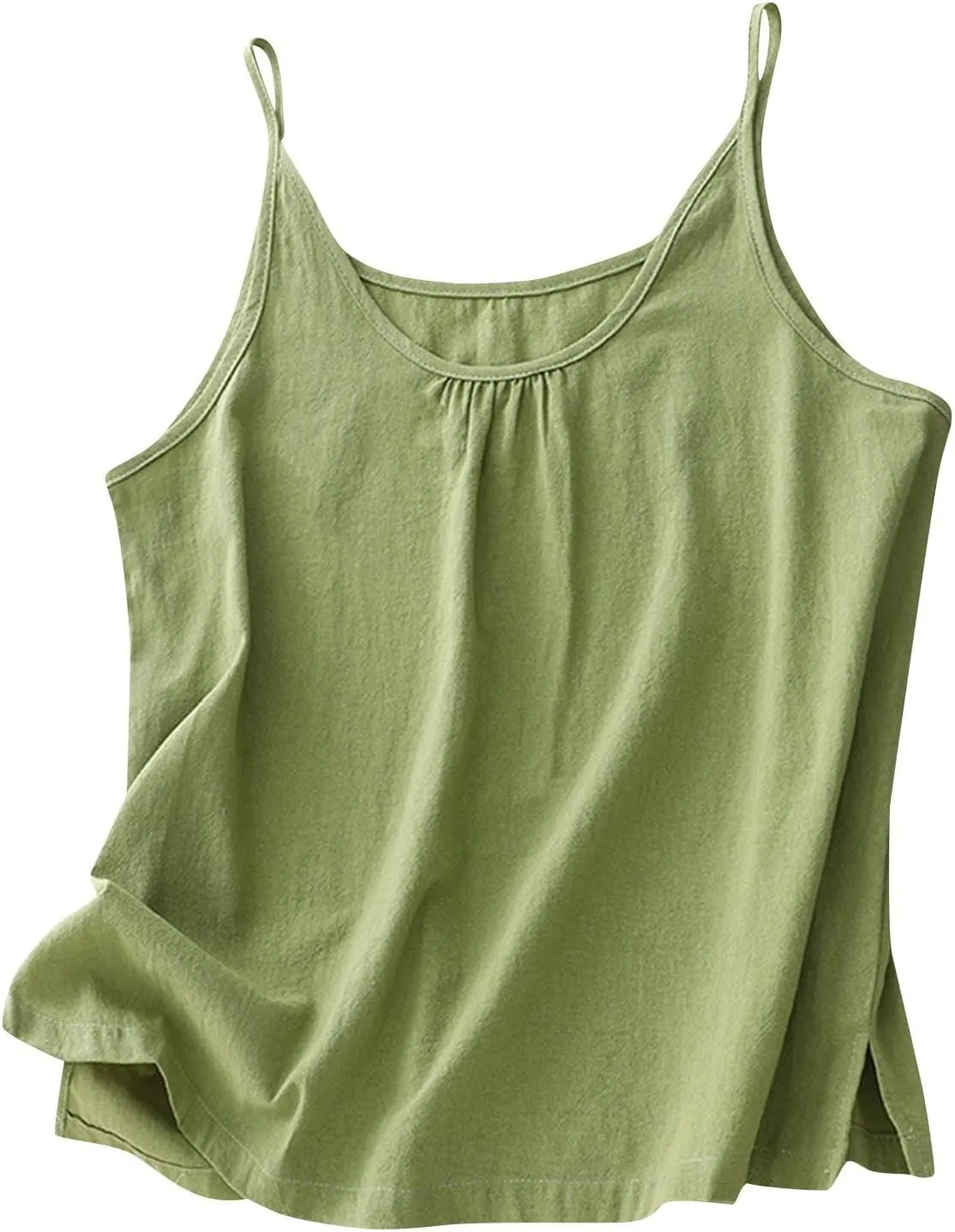 Linen Sleeveless Tops for Women Pleated Spaghetti Strap Tank Tops Women Loose Fit Camisole Summer 2025 Casual Shirts