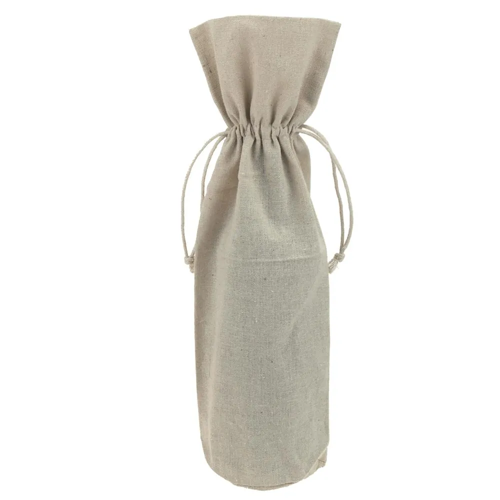 Linen Wine Bag with Drawstrings, Natural, 15-Inch