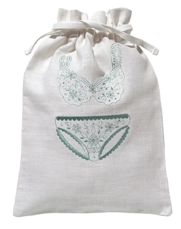 Lingerie Bag, White Cotton/Linen - Drawstring Closure