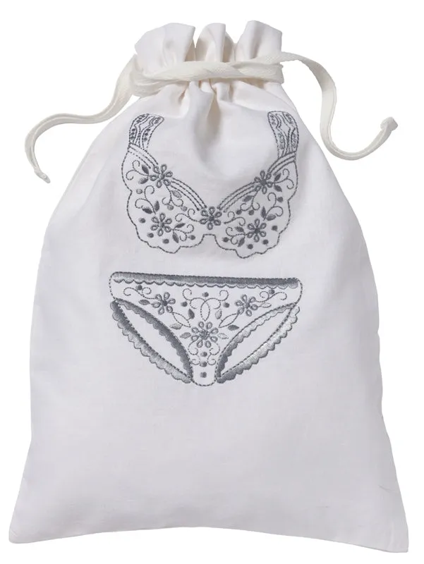 Lingerie Bag, White Cotton/Linen - Drawstring Closure