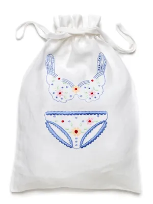 Lingerie Bag, White Cotton/Linen - Drawstring Closure