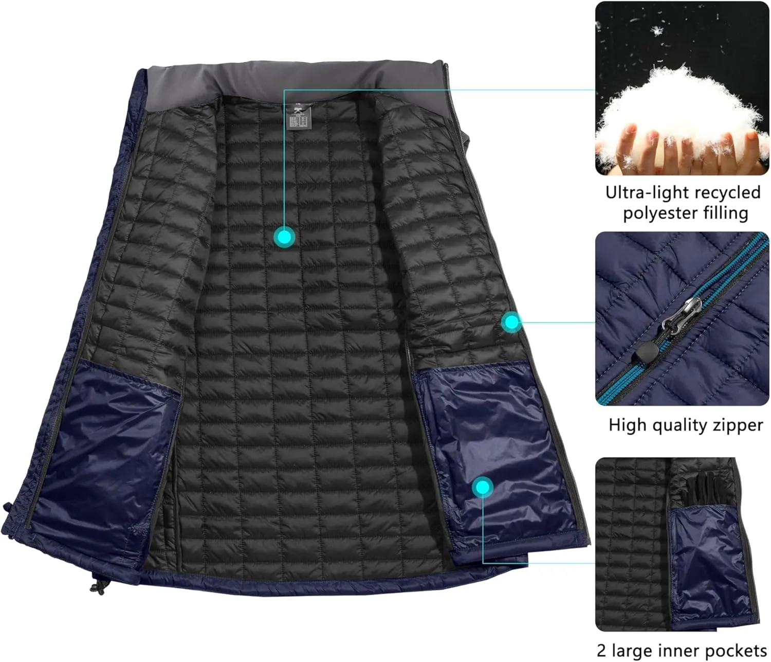 Little Donkey Andy Men's Puffer Vest, Lightweight Warm Sleeveless Jacket for Hiking Travel Golf