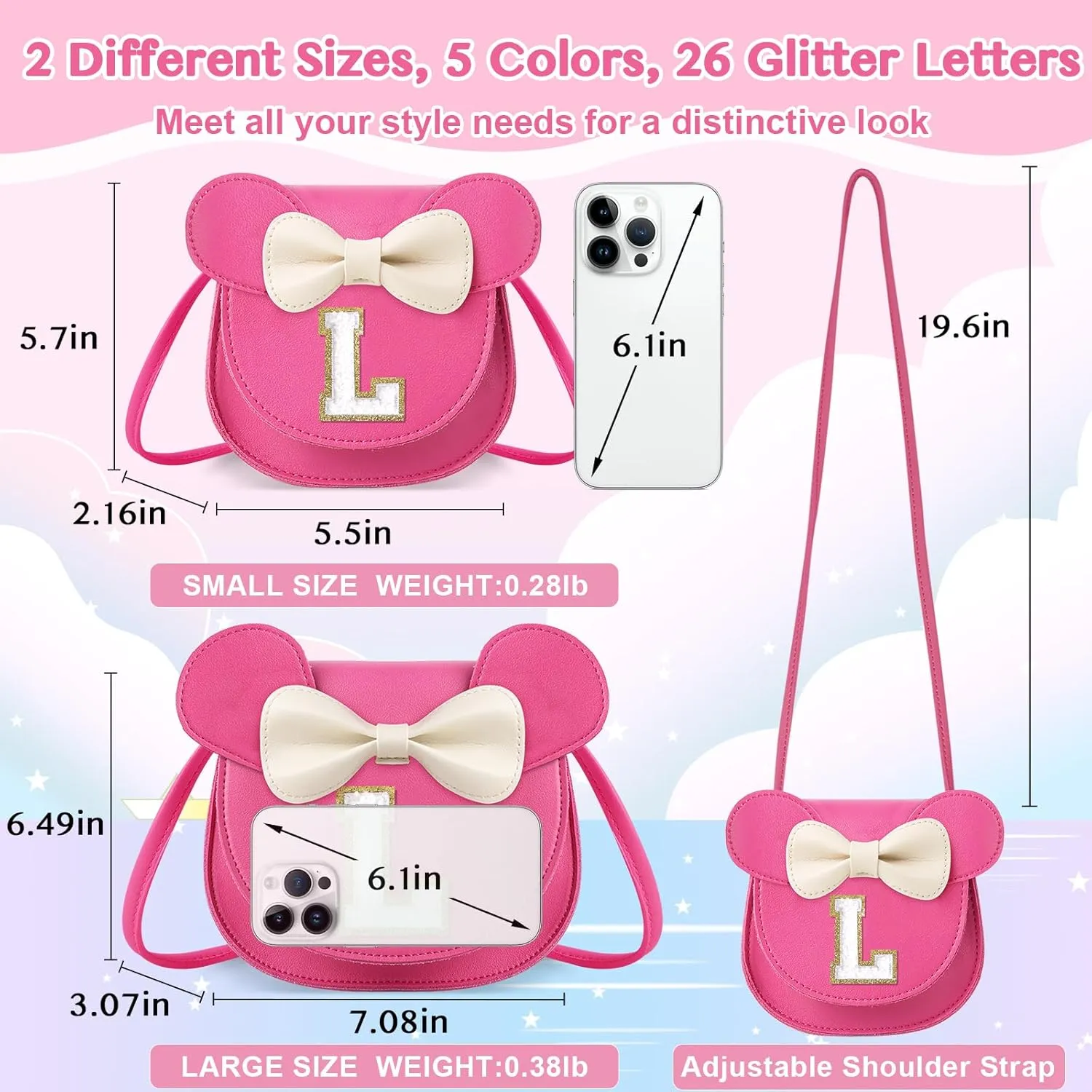 Little Girl Toddler Purse - Cute Mouse Ear Bow Crossbody Bag for 2-8 Year Olds - Birthday Gift