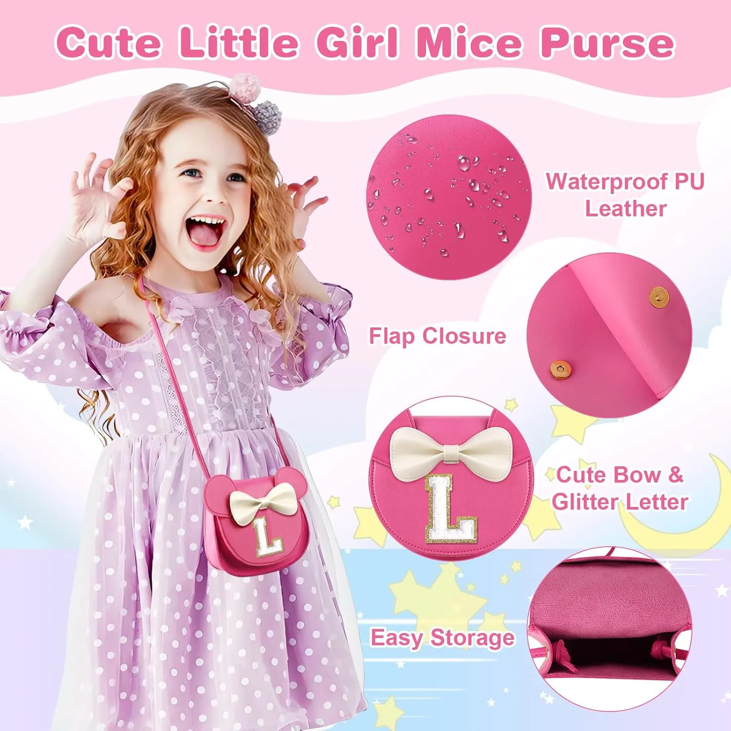 Little Girl Toddler Purse - Cute Mouse Ear Bow Crossbody Bag for 2-8 Year Olds - Birthday Gift