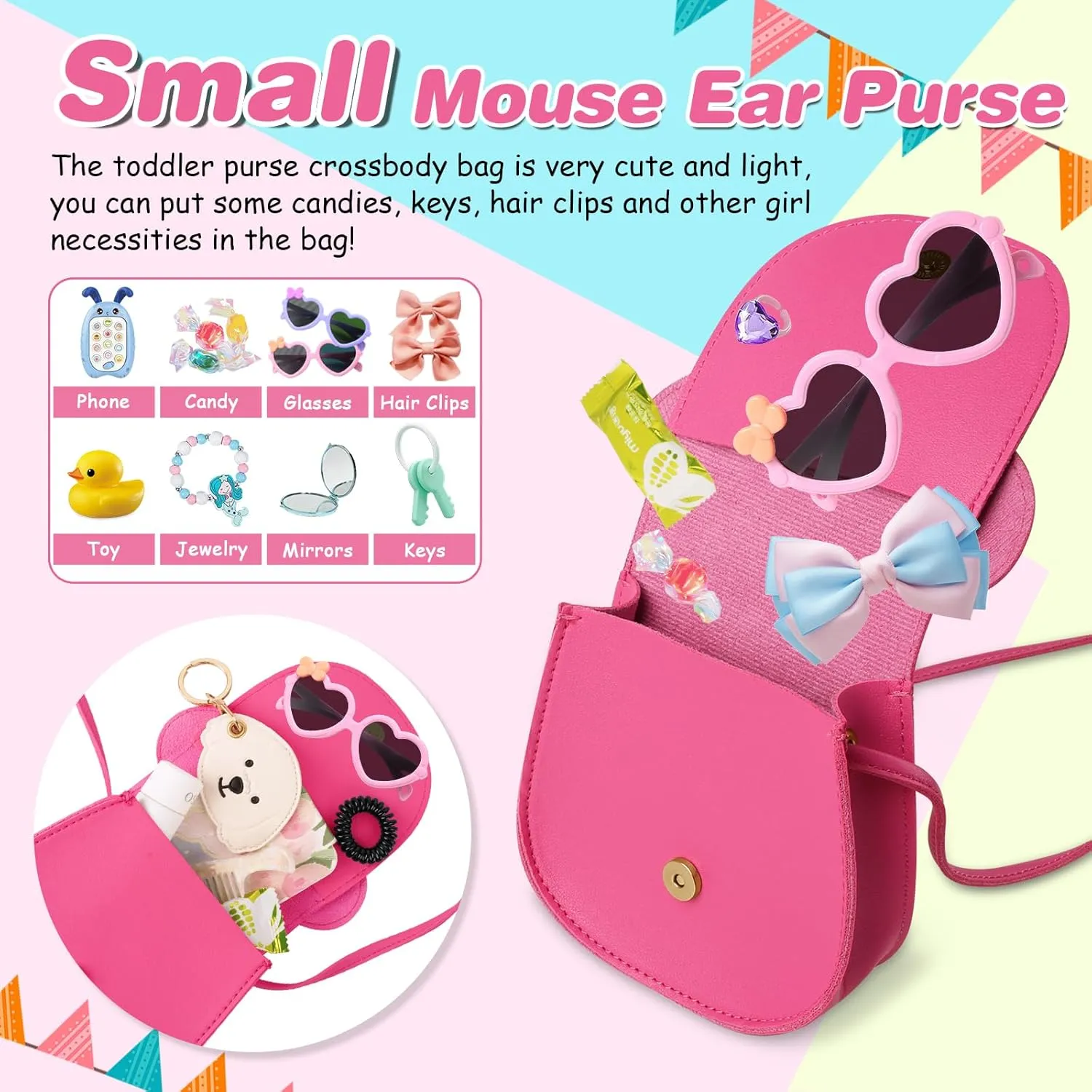 Little Girl Toddler Purse - Cute Mouse Ear Bow Crossbody Bag for 2-8 Year Olds - Birthday Gift