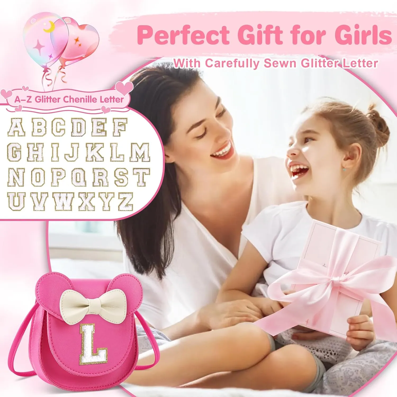 Little Girl Toddler Purse - Cute Mouse Ear Bow Crossbody Bag for 2-8 Year Olds - Birthday Gift