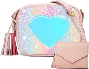 Little Girls Purse, Kids Heart Purse, Cute Crossbody Bag with Small Teens Girls Wallet Gift