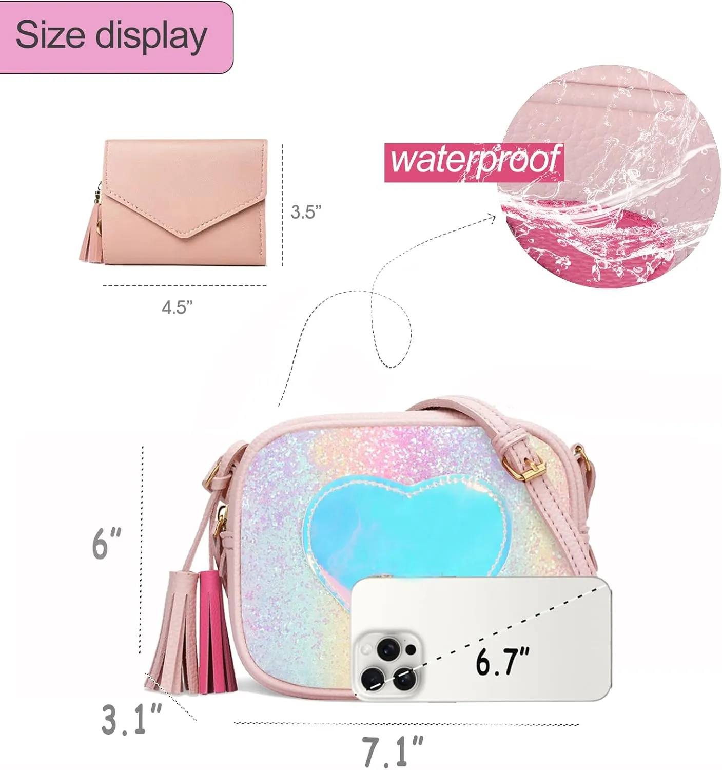 Little Girls Purse, Kids Heart Purse, Cute Crossbody Bag with Small Teens Girls Wallet Gift