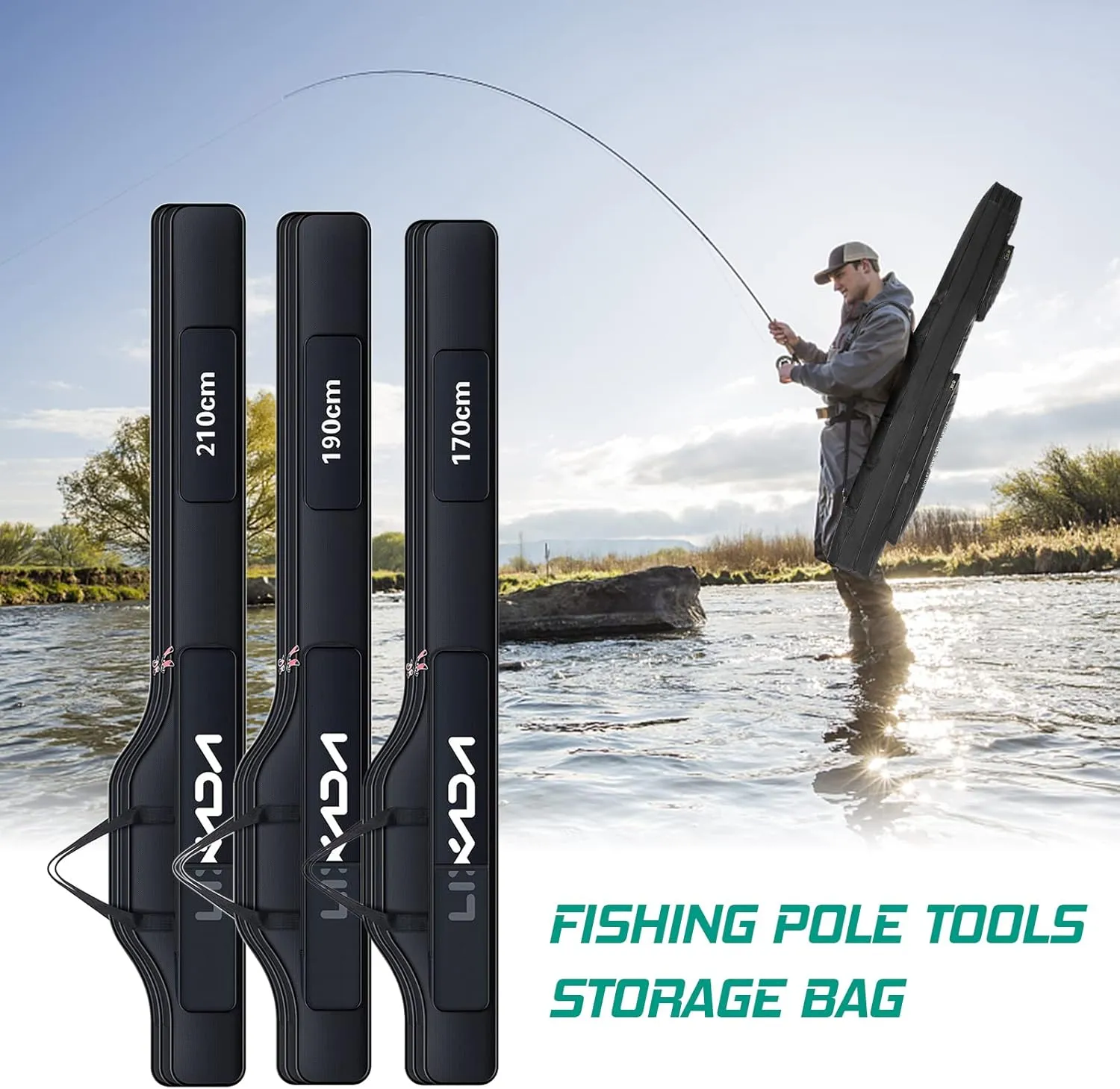 Lixada Fishing Rod Case - Portable Folding Pole and Reel Storage Bag, Gears Organizer