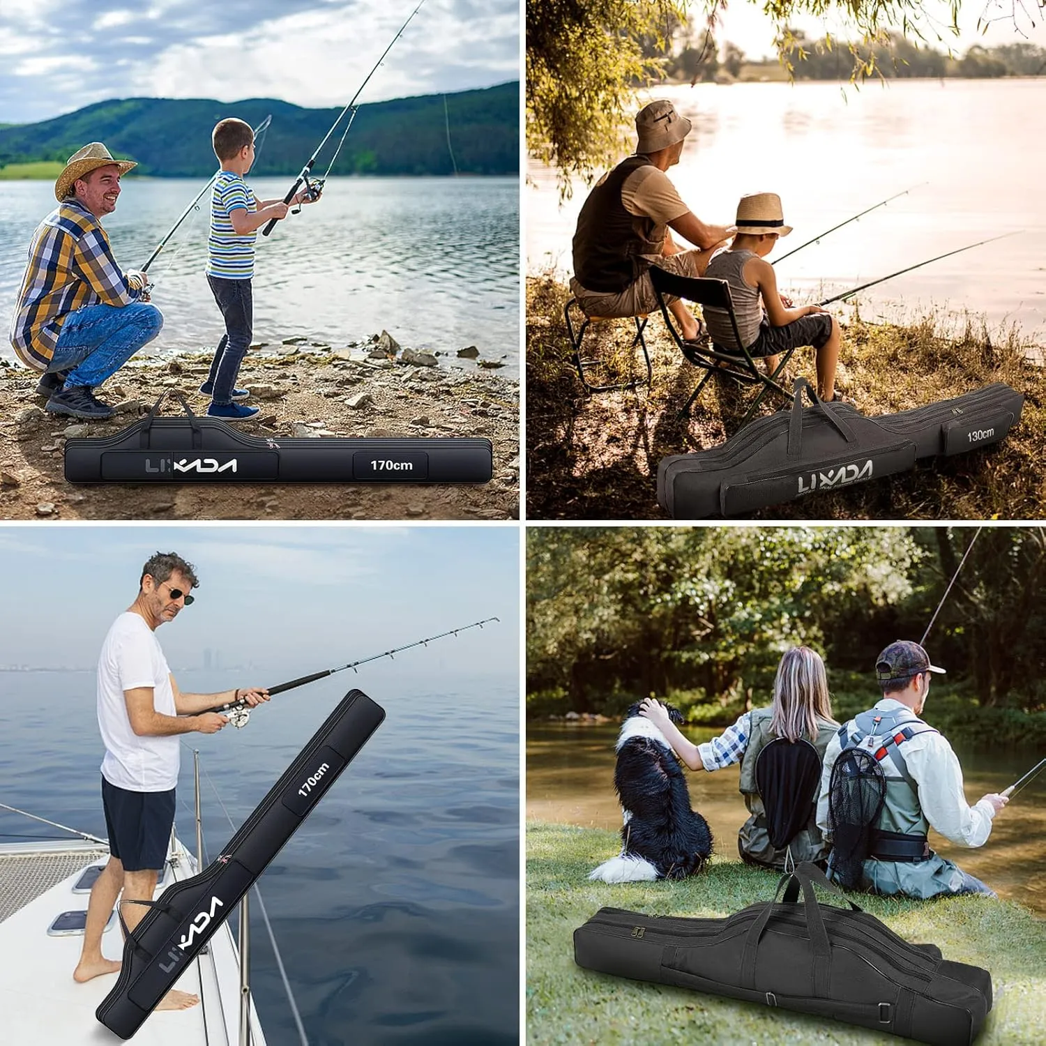 Lixada Fishing Rod Case - Portable Folding Pole and Reel Storage Bag, Gears Organizer