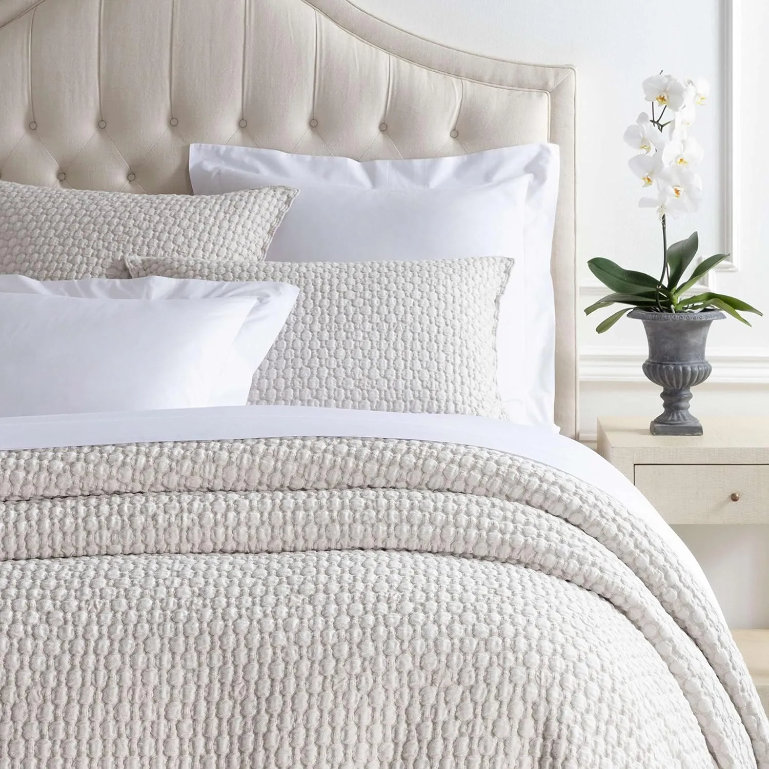 Lodi Sand Matelasse Coverlet, King Size, Neutral Solid Pattern