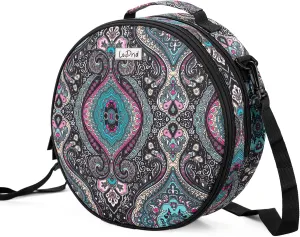 LoDrid Embroidery Bag, Double-Layer Round Embroidery Project Storage Bag for Storing Embroidery Kits and Cross Stitch Kits, with Handle and Shoulder Strap, Totem, Bag Only