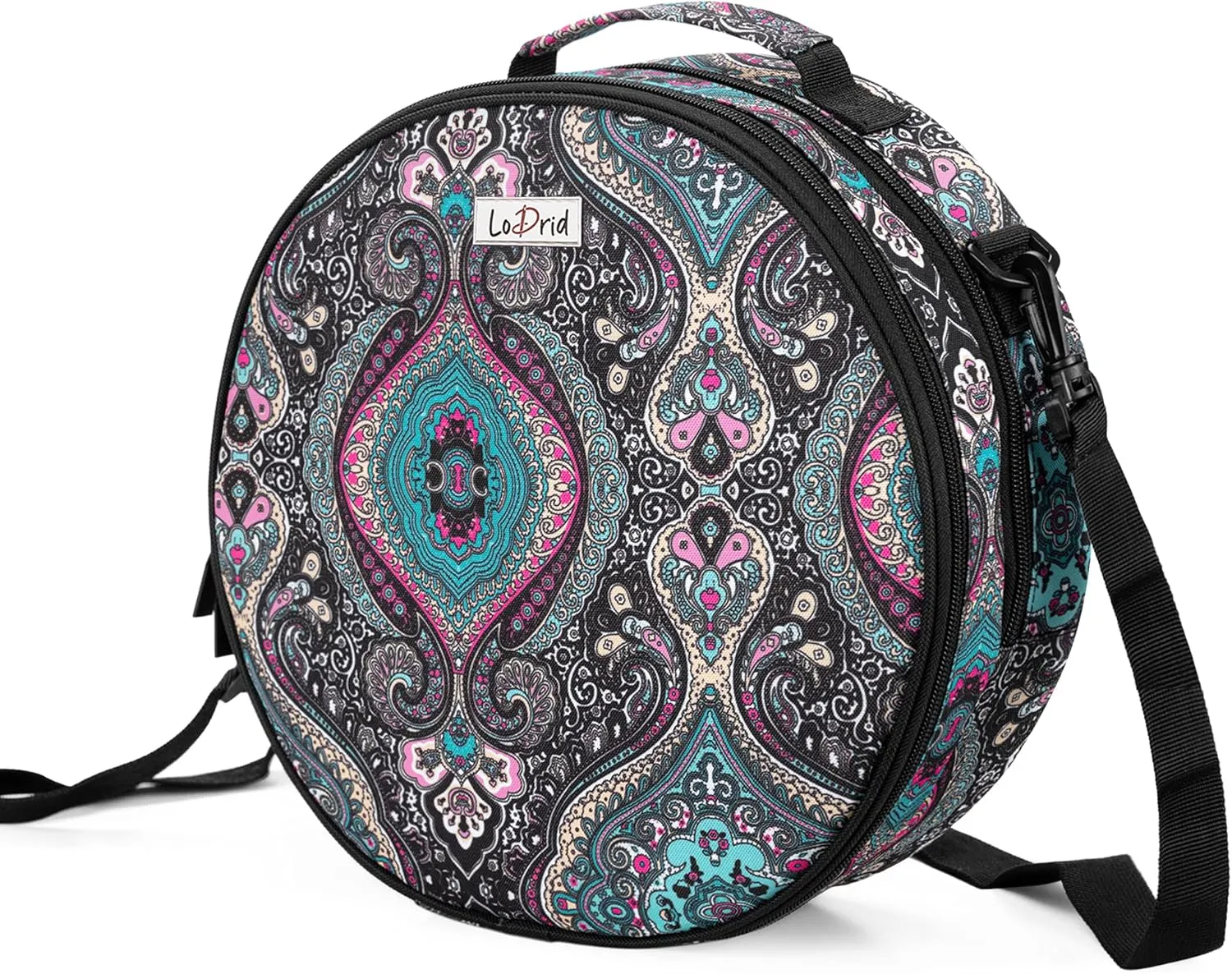 LoDrid Embroidery Bag, Double-Layer Round Embroidery Project Storage Bag for Storing Embroidery Kits and Cross Stitch Kits, with Handle and Shoulder Strap, Totem, Bag Only