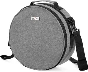 LoDrid Embroidery Bag, Double-Layer Round Embroidery Project Storage Bag for Storing Embroidery Kits and Cross Stitch Kits, with Handles and Shoulder Strap, Gray, Bag Only