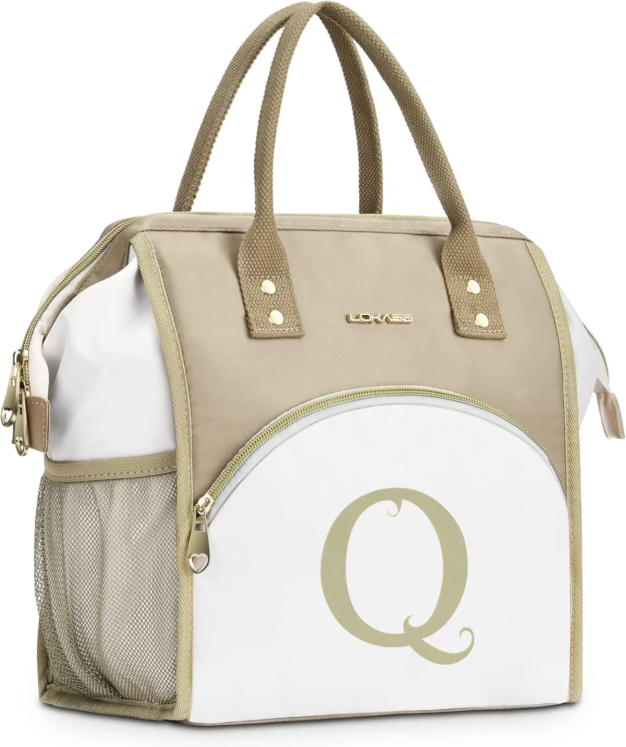 LOKASS Initial Lunch Box for Women Large Lunch Bag, Insulated Cooler Tote Bag for Work/Picnic, Personalized Mother's Day Gift for Mom/Nurse/Teacher-Q