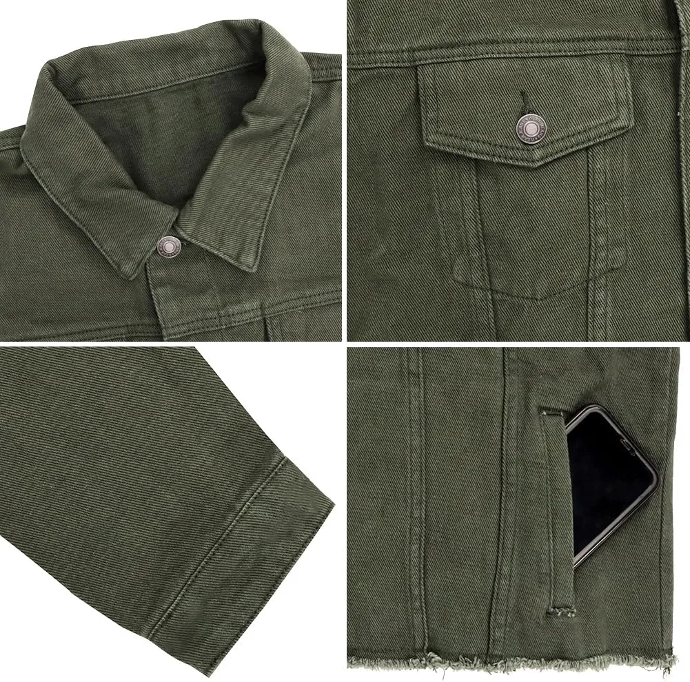 LONGBIDA Women's Jean Jacket Frayed Washed Button Up Cropped Denim Jacket With Pockets