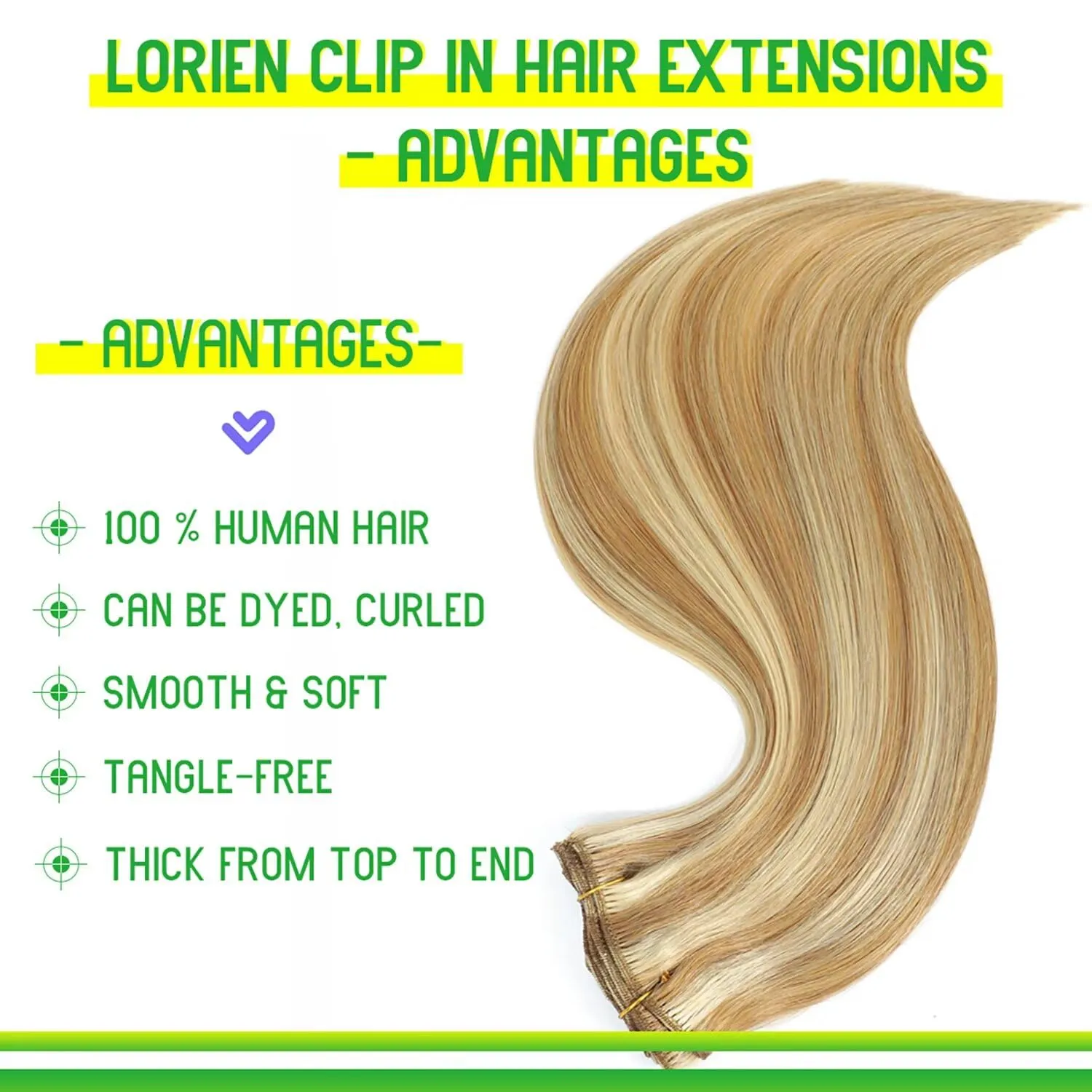 LORIEN Clip in Hair Extensions Real Human Hair, 14 Inch 80g, 18/613 Dark Blonde Highlighted Bleach Blonde, Clip in 100% Brazilian Remy Human Hair Extensions 8pcs Per Set with 18 Clips Double Weft