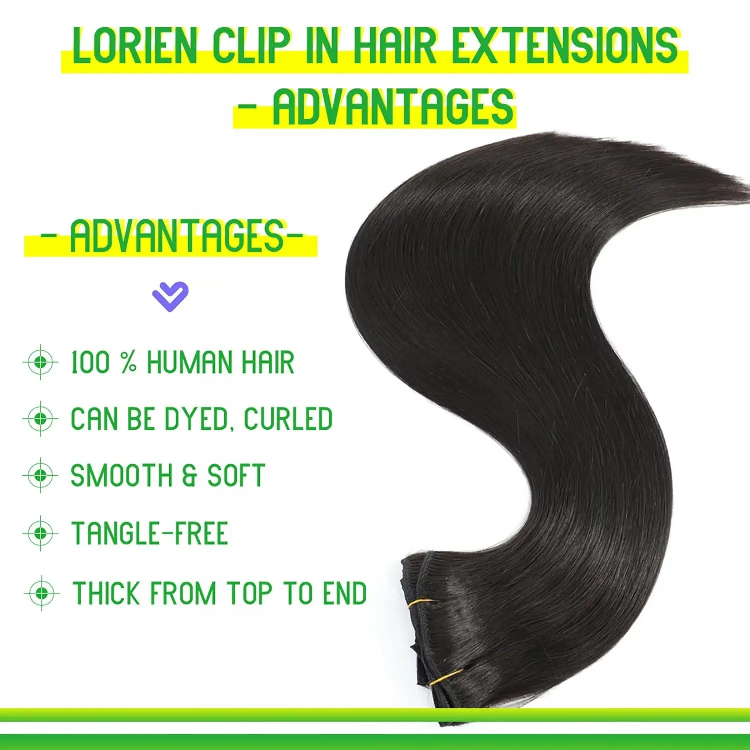 LORIEN Clip in Hair Extensions Real Human Hair, 14 Inch 80g, 1B Natural Black, Clip in 100% Brazilian Remy Human Hair Extensions 8pcs Per Set with 18 Clips Double Weft