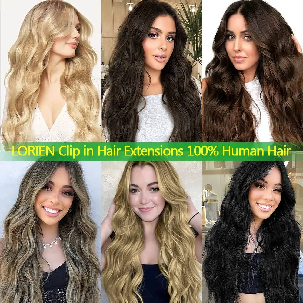 LORIEN Clip in Hair Extensions Real Human Hair, 14 Inch 80g, 1B Natural Black, Clip in 100% Brazilian Remy Human Hair Extensions 8pcs Per Set with 18 Clips Double Weft