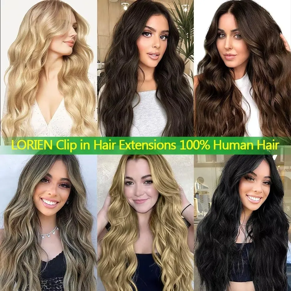 LORIEN Clip in Hair Extensions Real Human Hair, 18 Inch 100g, 4 Dark Brown, Clip in 100% Brazilian Remy Human Hair Extensions 8pcs Per Set with 18 Clips Double Weft