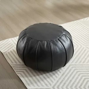 Louis Donné Moroccan Unstuffed Pouf Ottoman Cover, Poofy Ottomans Footstool, Faux Leather Floor Cushion for Living Room Foot Rest, Storage Solution Natural Black Color 21x13(Only Cover) (No Filler)