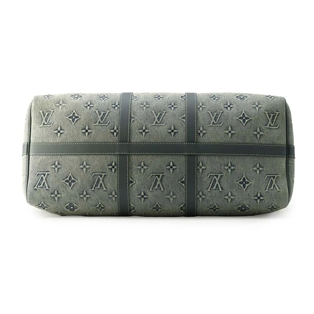 LOUIS VUITTON Keepall Bandouliere BlueM22532 Monogram Washed Denim Size 50