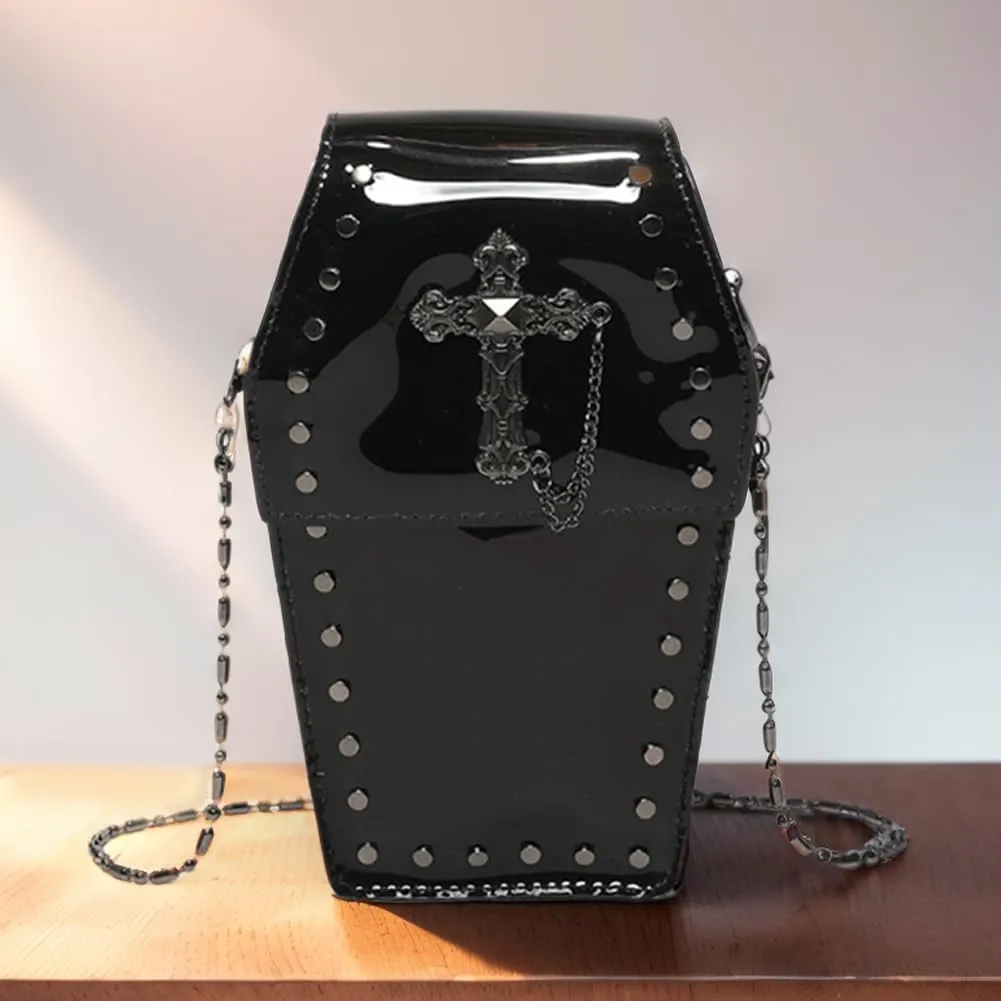 LovehomilyGothic Crossbody Bag for Women, Coffin Shaped Bag PVC Clear Jelly Satchel Bag Cross Coffin Sling Bag Stadium Approv