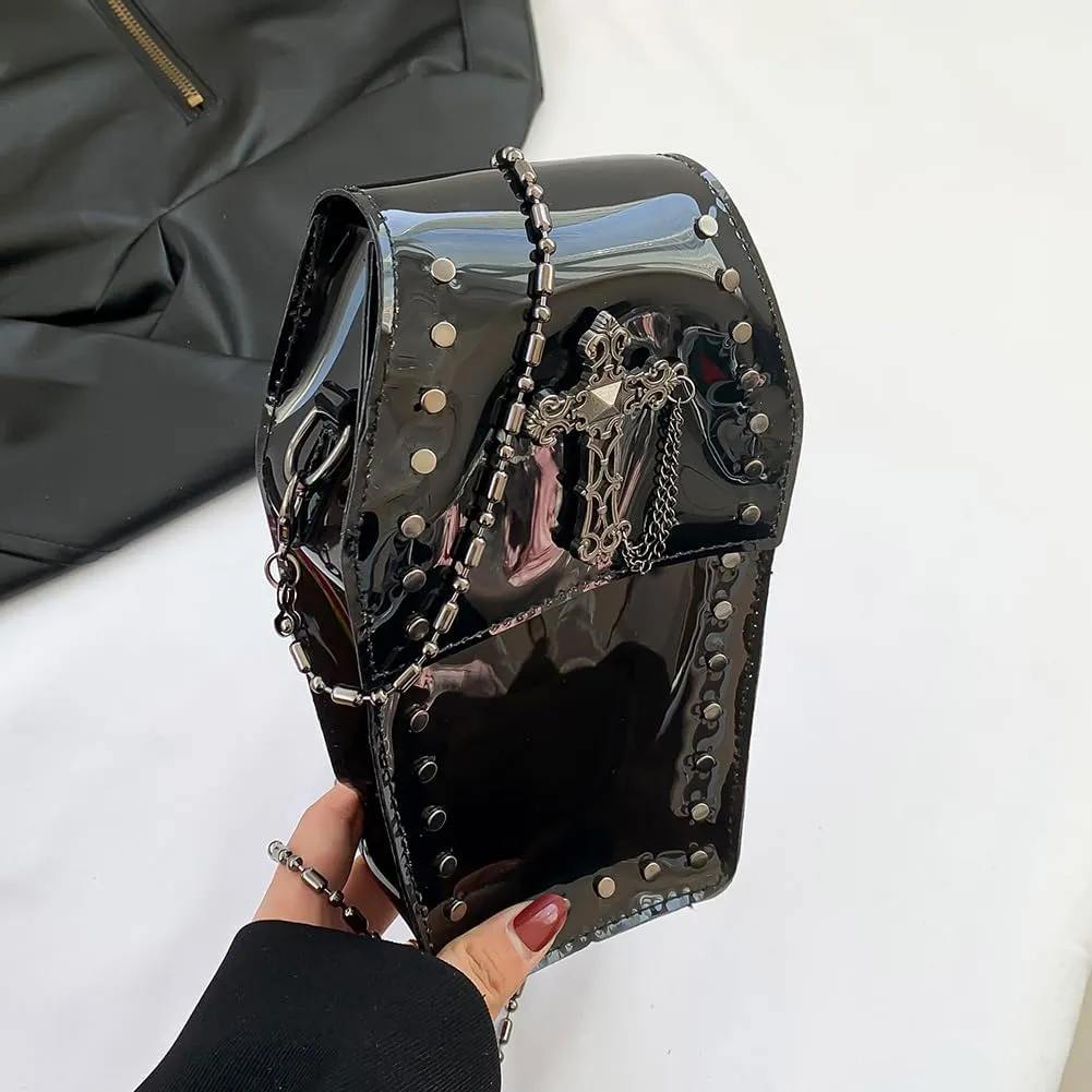 LovehomilyGothic Crossbody Bag for Women, Coffin Shaped Bag PVC Clear Jelly Satchel Bag Cross Coffin Sling Bag Stadium Approv