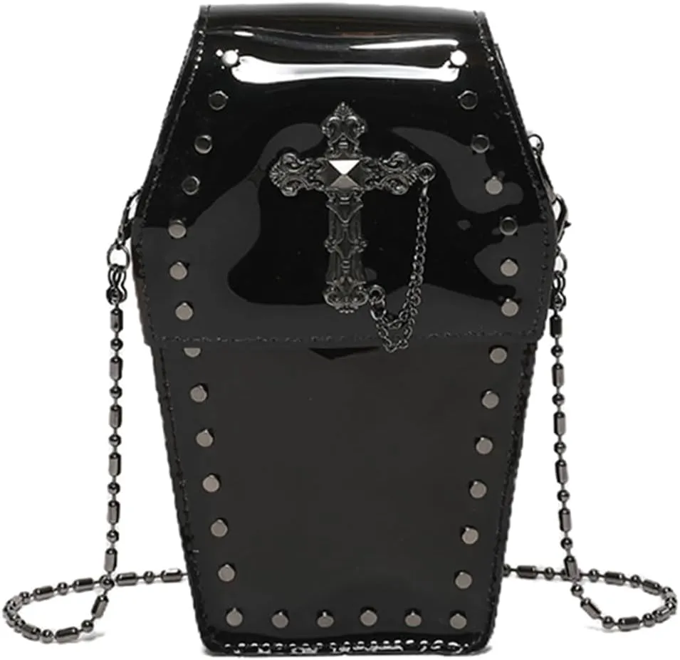 LovehomilyGothic Crossbody Bag for Women, Coffin Shaped Bag PVC Clear Jelly Satchel Bag Cross Coffin Sling Bag Stadium Approv