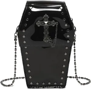 LovehomilyGothic Crossbody Bag for Women, Coffin Shaped Bag PVC Clear Jelly Satchel Bag Cross Coffin Sling Bag Stadium Approv