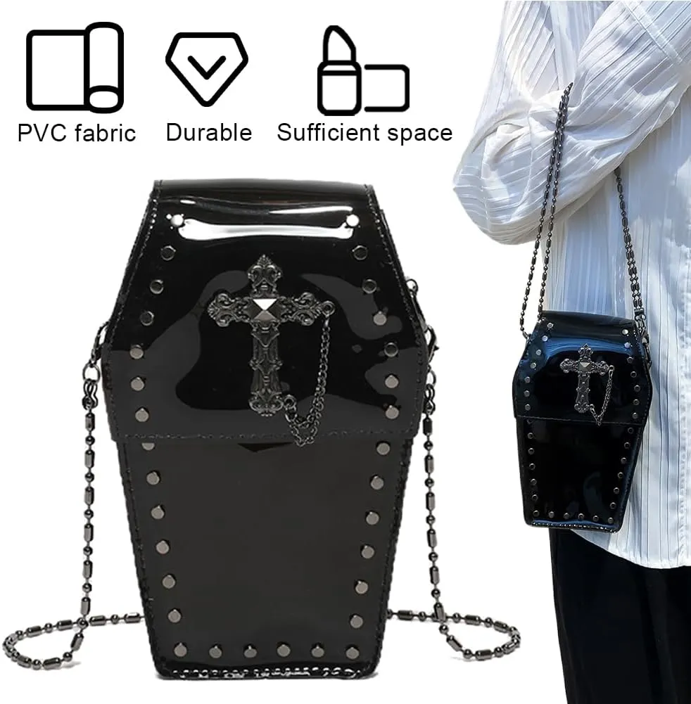 LovehomilyGothic Crossbody Bag for Women, Coffin Shaped Bag PVC Clear Jelly Satchel Bag Cross Coffin Sling Bag Stadium Approv