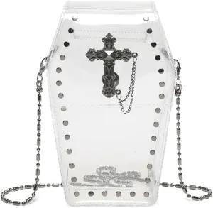 LovehomilyGothic Crossbody Bag for Women, Coffin Shaped Bag PVC Clear Jelly Satchel Bag Cross Coffin Sling Bag Stadium Approv